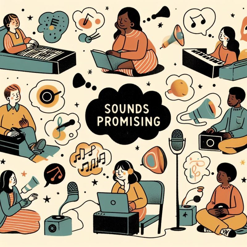 "Sounds Promising": An illustration of different people engaging with sound